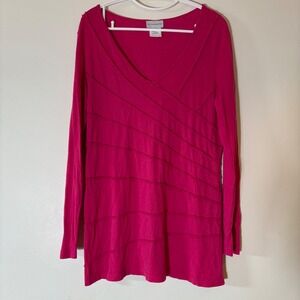 Soft Surroundings Long Sleeve V-Neck Tunic Top Magenta Pink Size‎ Large